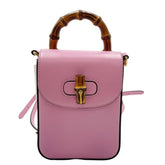GUCCI Bamboo Line Handbag 702106 Pink Calfskin Women's 3-Way — Like New
