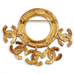 CHANEL Vintage 94P Five-Coco Mark Circle Swing Brooch, Gold, Made in France, Women's, with Box — Like New