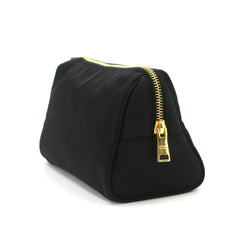 Prada handbag/pouch, nylon, Saffiano leather, black, gold hardware — Like New