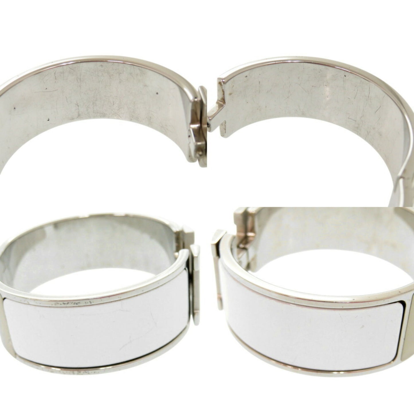 Hermes H motif Click Clack GM metal white silver P stamp (made in 2012) bracelet bangle 1053HERMES
