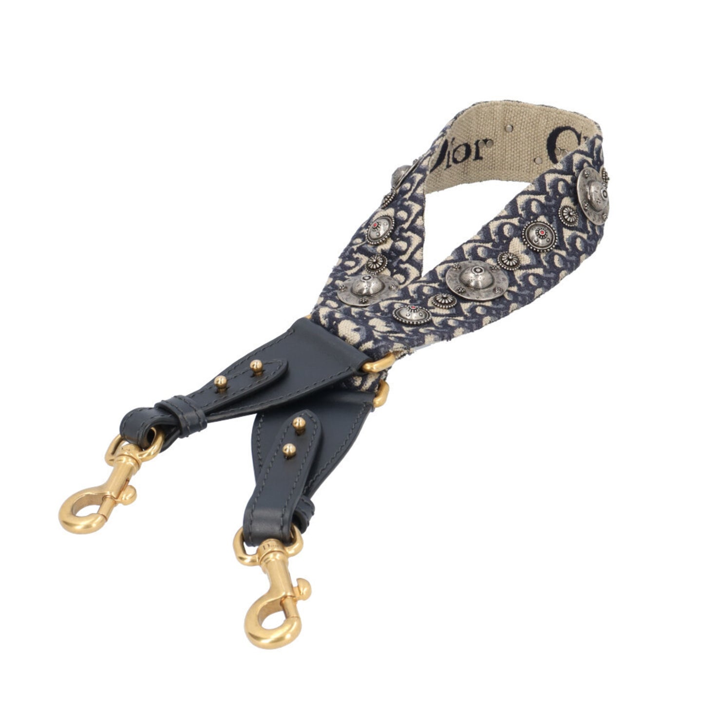 Christian Dior Dior Saddle Bag Mini Oblique Shoulder Canvas Navy Women's 2-way