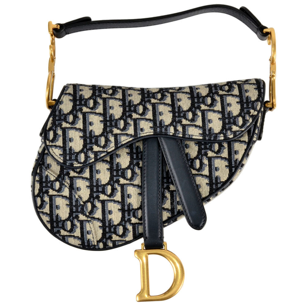 Christian Dior Oblique Saddle Mini Handbag, Jacquard, 28-MA-0250, Navy, Trotter, Women's — Like New