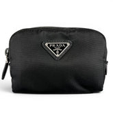 PRADA Re-Nylon Triangle Logo Cosmetic Pouch, Nylon Black, Made in Italy, Women's, with Box — Like New