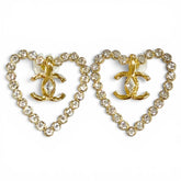 CHANEL L23C AB9926 Coco Mark Heart Crystal Rhinestone Earrings (Pair) Gold, Made in Italy, Women's, with Box — Like New