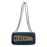 CHANEL COCOCUBA Sequin Chain Shoulder Bag Leather Blue — Like New