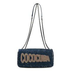 CHANEL COCOCUBA Sequin Chain Shoulder Bag Leather Blue — Like New