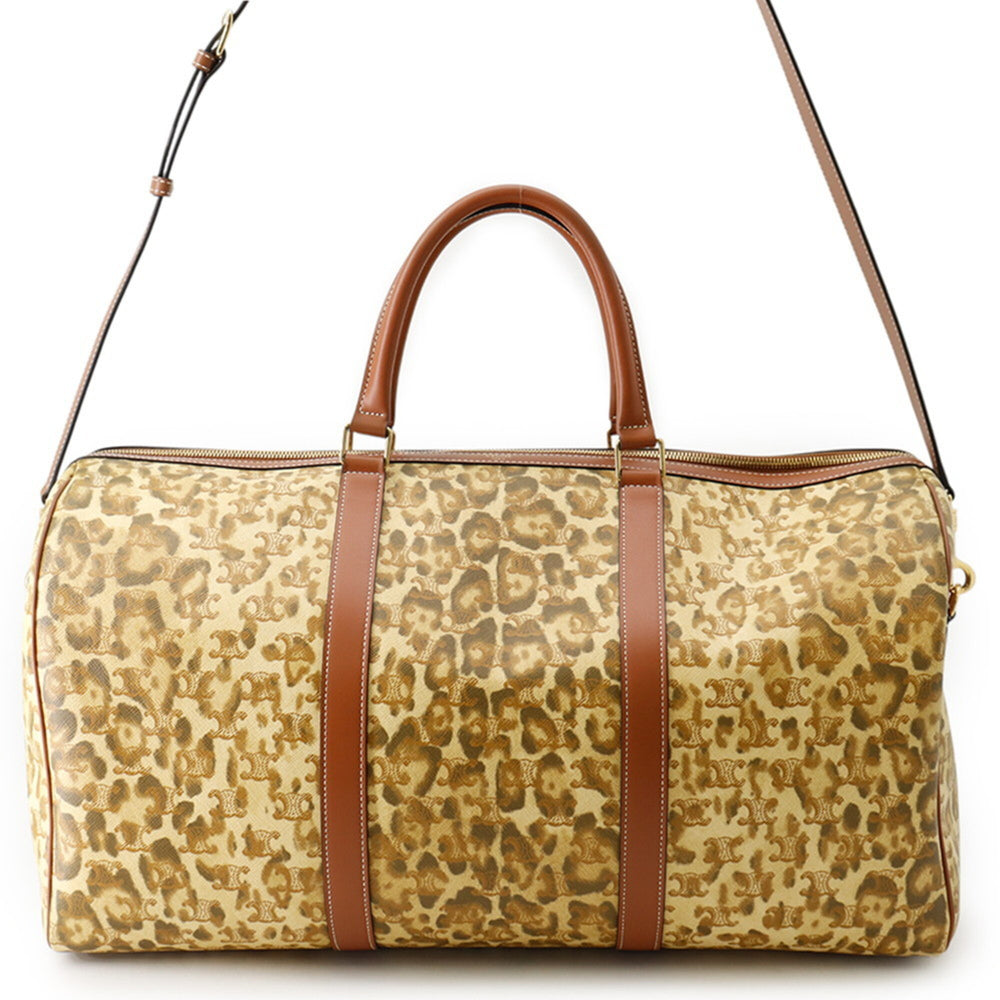 Celine Boston bag, leopard print, Triomphe leather, CELINE 2-way shoulder handbag — Like New