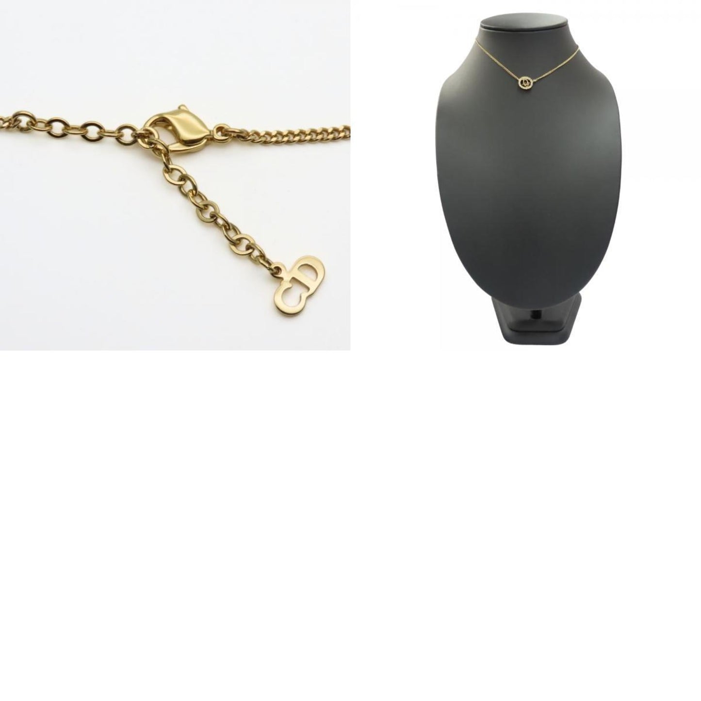 Christian Dior Necklace, Metal, Rhinestone, Gold Plated, GP, Women's,