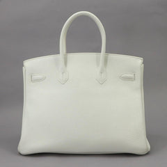 Hermes Birkin 35, Taurillon Clemence leather, white, handbag, R stamp, silver hardware — Like New