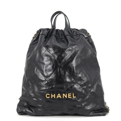 Chanel Backpack, 22 Large, Shiny Calf Leather AS3313, CHANEL Handbag, Black, Women's — Like New