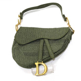 Christian Dior Oblique SADDLE Embroidered Saddle Bag Shoulder Handbag Canvas Women's Khaki — Like New