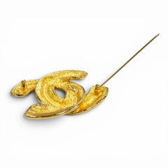 CHANEL Vintage Coco Mark Matelassé Brooch, Gold, Made in France, Women's Accessory — Like New
