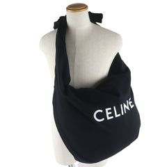 CELINE 11020 2EKO MEDIUM SWEAT BAG, Medium Sweat Bag with Logo Print, Crossbody/Shoulder Bag, Black, Includes Dust Made in Italy, Authentic, Men's — Like New
