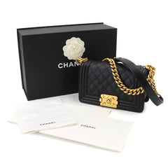 Chanel Boy Small Chain Shoulder Handbag, Caviar Leather, Black, A67085, Gold Hardware — New - Store Return