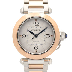 Cartier Pasha de watch, 18K pink gold (PG) stainless steel, boys' size, silver tone, W2PA0008 — Very Good