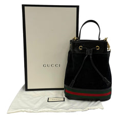 GUCCI 550621 Sherry Line Suede Trim Leather 2-Way Handbag/Shoulder Bag, Black, Made in Italy, Women's, with Box and Dust Bag — Like New