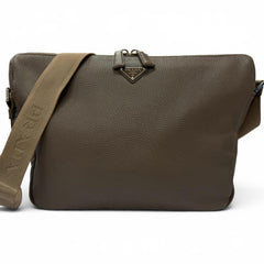 PRADA 2VH182 Vitello Daino Leather Triangle Logo Crossbody Shoulder Bag, Greige, Made in Italy, Men's — Like New