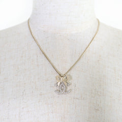 CHANEL B24K Coco Mark Ribbon Rhinestone Necklace, Champagne Gold, with Box, Made in Italy, Women's — Like New