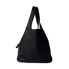 Hermes Picotin Lock MM Noir Black Taurillon Clemence Handbag A Stamp Women's — Like New