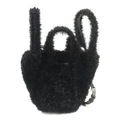 BALENCIAGA Everyday 2.0 XS (672793) Logo Embroidered F-Fur Shoulder Tote Bag, Black, Includes Dust Made in Italy — Like New