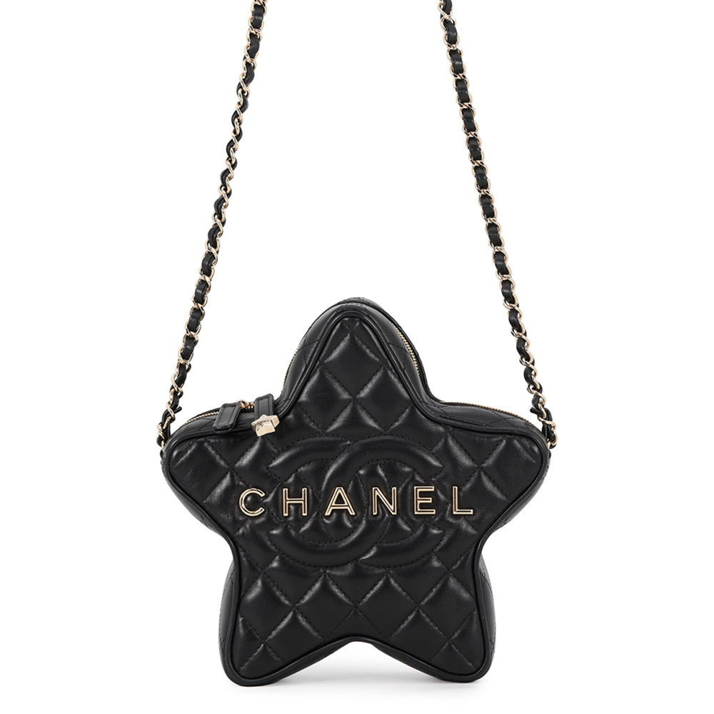Chanel Chain Shoulder Bag, Matelassé, Coco Mark, Star, Lambskin, AS4579, Black, Handbag, Women's, CHANEL — Like New