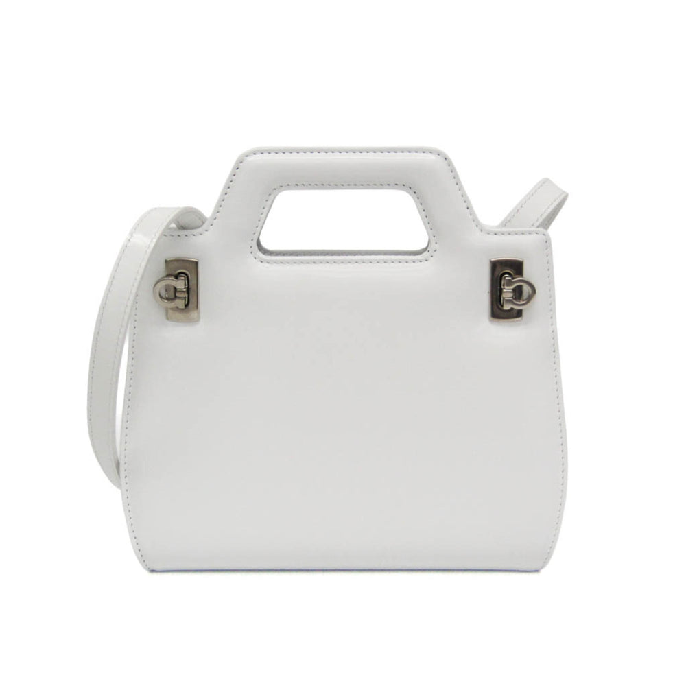 Salvatore Ferragamo Gancini Wanda AU-21 3485 Women's Leather Handbag,Shoulder Bag White — Like New