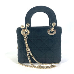 Christian Dior Dior Lady Chain Cannage Rhinestone Shoulder Bag Handbag Velour Leather Women's Black — New - Store Return