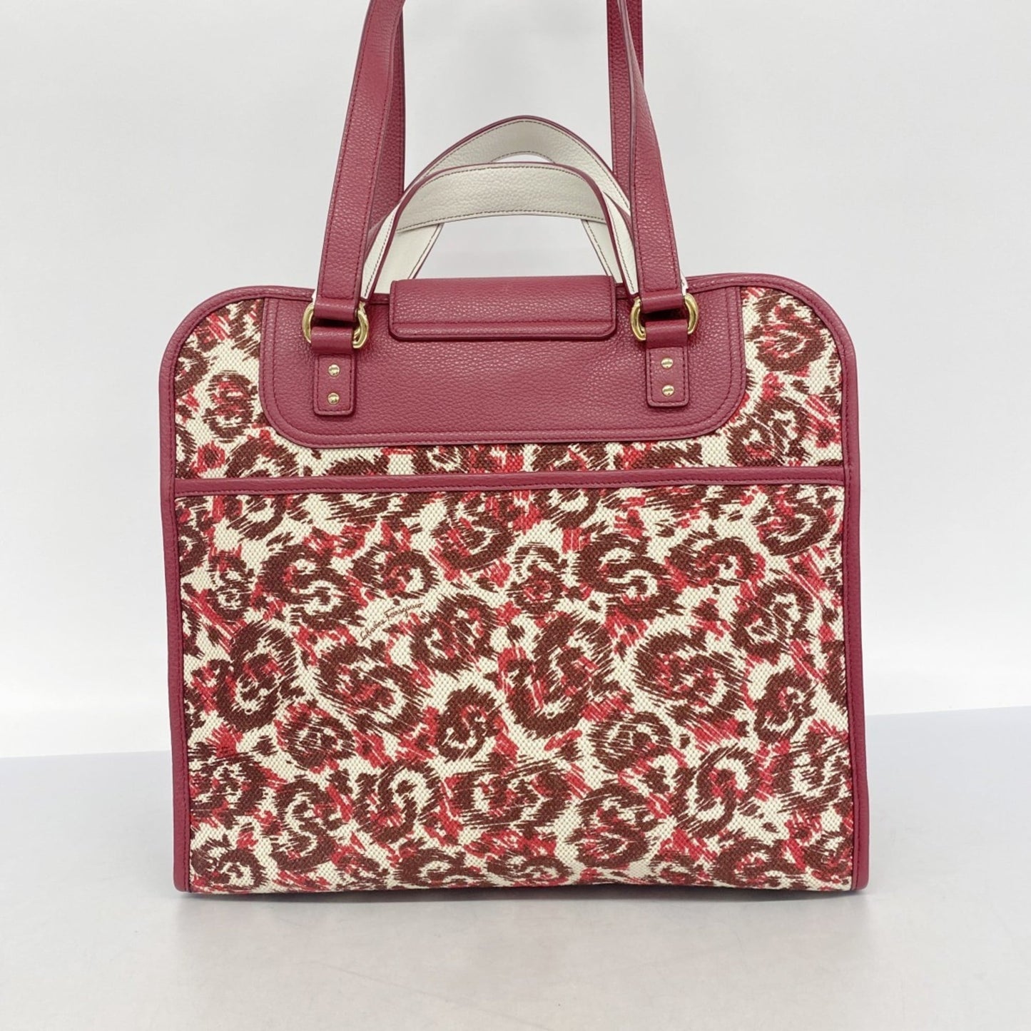 Salvatore Ferragamo Gancini Tote Bag, Bordeaux Canvas and Leather, 2-Way Bag for Women, P1926603