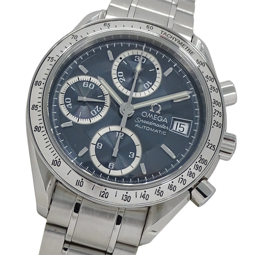 Omega Speedmaster 3513.46 Men's Watch, Brand Name, Date, Chronograph, Automatic, Stainless Steel (SS), Silver/Blue-Gray, Polished — Good