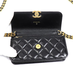 CHANEL Matelasse Flap Phone Holder Shoulder Bag, Black, AP3106, Women's — Like New
