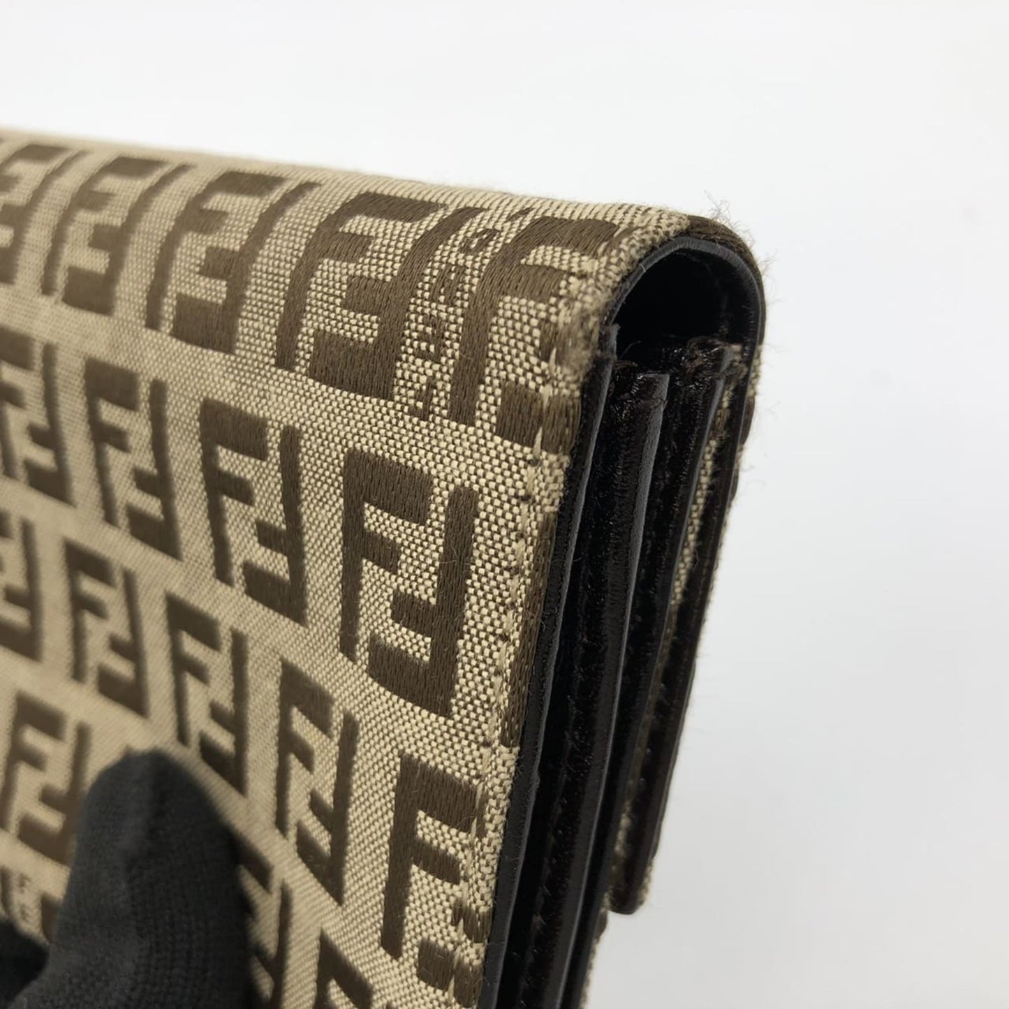 FENDI Zucchino Long Wallet Canvas Beige Brown Women's Men's