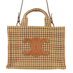CELINE Triomphe Logo Small Cabas Thais Tweed 2-Way Shoulder Bag 199162EP8.14ML Brown Beige Women's — Like New
