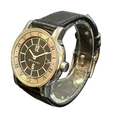 Bulgari BVLGARI Solo Tempo Watch, Total Weight 24.8g, Stainless Steel, Genuine Leather Strap, Quartz Movement, Black Dial, ST29S — Good