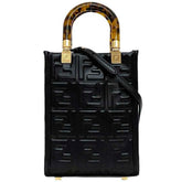 Fendi 2-way bag Sunshine f-21250 Black Tortoiseshell 8BS051 Leather FENDI FF Embossed Women's Compact — Like New