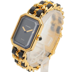Chanel CHANEL Première M Wristwatch, Gold Plated (GP), Leather Strap, Women's, Black, H0001 — Very Good