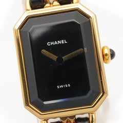 Chanel CHANEL Première S Watch, Gold Plated (GP), Leather Strap, Women's, Black, H0001 — Very Good