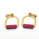 HERMES Hermes Heritage Equestre Etrier GM Accessories Earrings Swift Metal Women's Pink x Gold E-240823-4 — Like New