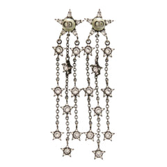 Christian Dior Star Motif CD Logo Stone Gunmetal Earrings Accessory 0872 — Like New
