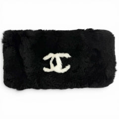 CHANEL Coco Mark Lapin Fur Wristband Bangle Bracelet, Black & White, Made in France, Women's, Comes with Box, Highly Recommended! — Like New