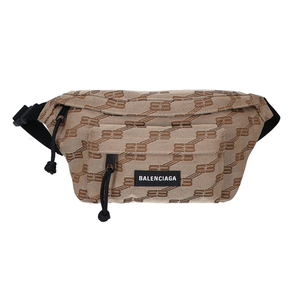 BALENCIAGA 713042 BB Monogram Jacquard Belt Bum Bag Waist Beige Men's — Like New