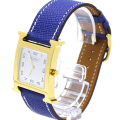 HERMES H Watch Gold Plated Leather Quartz Mens Watch HH1.510 — Very Good