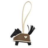Hermes Rodeo Robeo Coeur PM accessory bag charm, Agneau Milo Swift leather, black, Etoupe, Craie, G stamp — New - Store Return