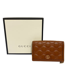GUCCI GG Matelasse Leather Wallet, Chain Shoulder Bag, 723787, Brown, Women's — Like New