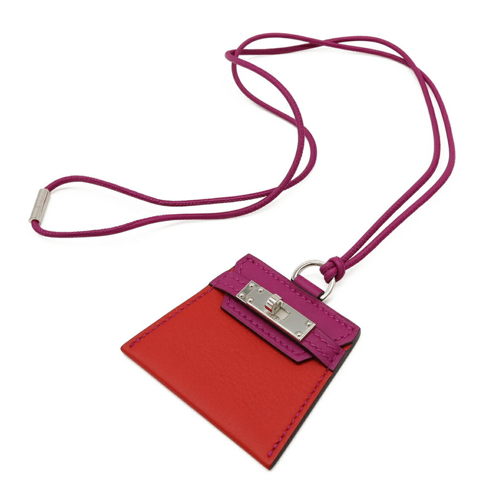 HERMES Mon Petit Kelly Necklace Pendant, Veau Swift Leather Cord, Purple/Red — Like New