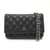CHANEL AP0250 Matelasse Coco Mark Classic Chain Wallet Shoulder Bag Caviar Skin Women's Silver Hardware Black — New - Store Return