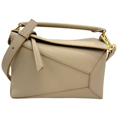 LOEWE Puzzle Edge Small A510P60X30 Sand Calfskin Shoulder Bag Handbag Gold Hardware Women's — Like New
