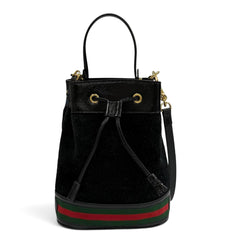 GUCCI 550621 Sherry Line Suede Trim Leather 2-Way Handbag/Shoulder Bag, Black, Made in Italy, Women's, with Box and Dust Bag — Like New