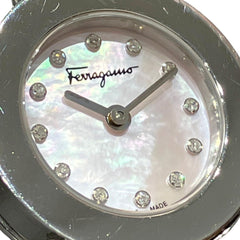 Salvatore Ferragamo Gancini watch, total weight 34.6g, stainless steel, quartz movement, pink mother-of-pearl dial, SFBF00118 — Good