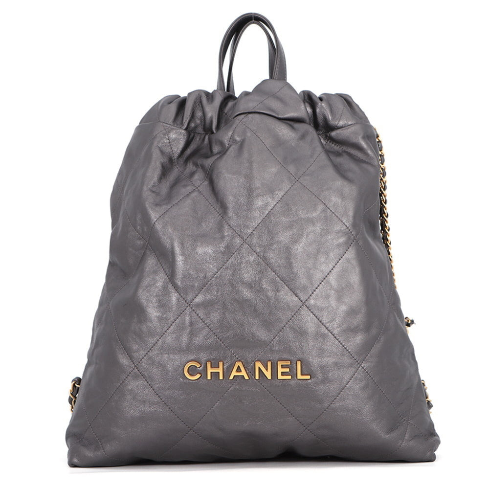Chanel Backpack, 22 Large, Shiny Calf Leather AS3313, CHANEL Handbag, Women's — Like New