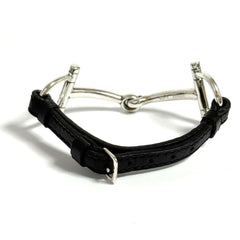 Hermes Horsebit Bracelet, Silver, Leather, Black, 16cm — Like New